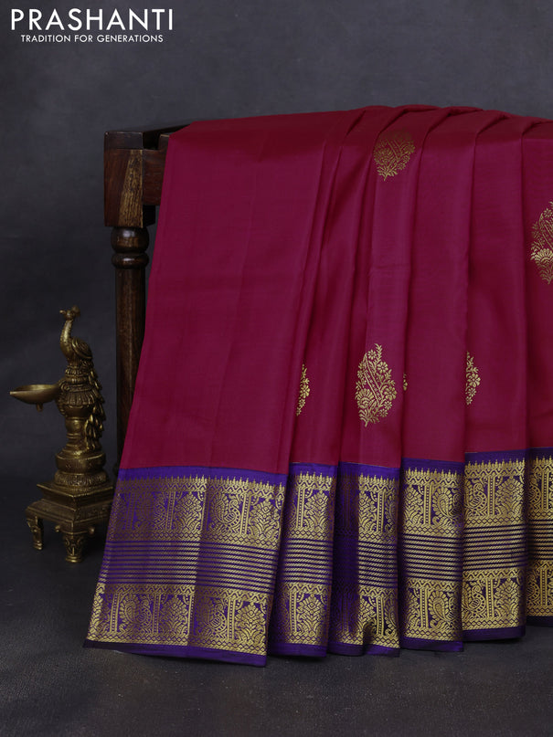 Pure kanchipuram silk saree pink and blue with zari woven buttas and long zari woven korvai border