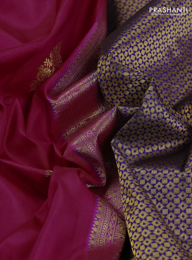 Pure kanchipuram silk saree pink and blue with zari woven buttas and long zari woven korvai border
