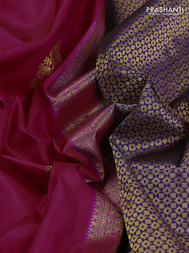 Pure kanchipuram silk saree pink and blue with zari woven buttas and long zari woven korvai border