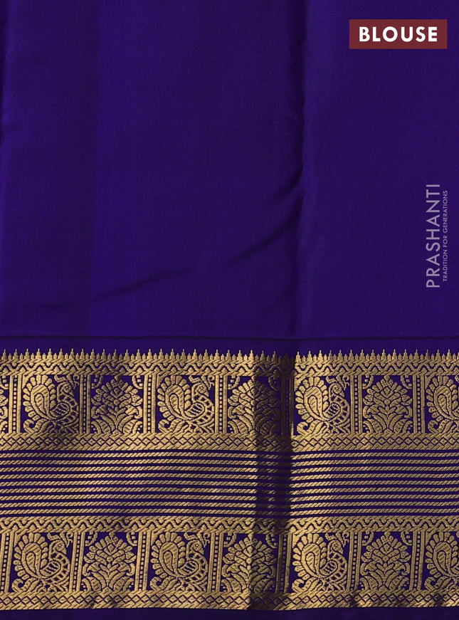 Pure kanchipuram silk saree pink and blue with zari woven buttas and long zari woven korvai border