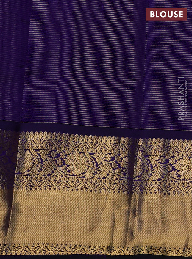 Pure kanchipuram silk saree maroon and dark blue with allover zari stripe weaves & buttas and long floral zari woven korvai border