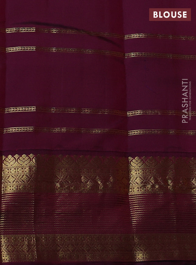 Pure kanchipuram silk saree yellow and wine shade with allover zari weaves & buttas and rich zari woven korvai border