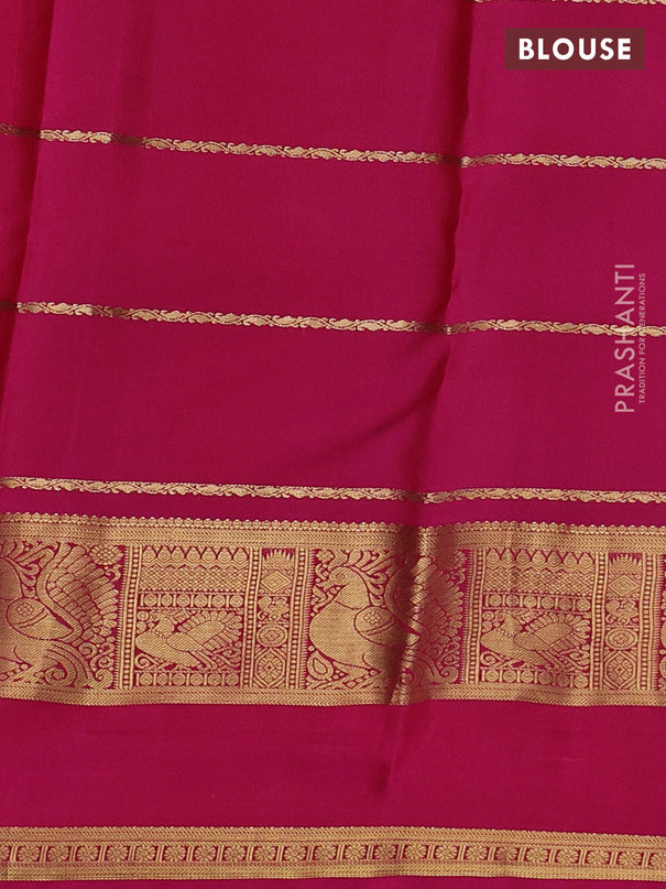 Pure kanchipuram silk saree bottle green and pink with allover zari checks & buttas and rettapet zari woven border