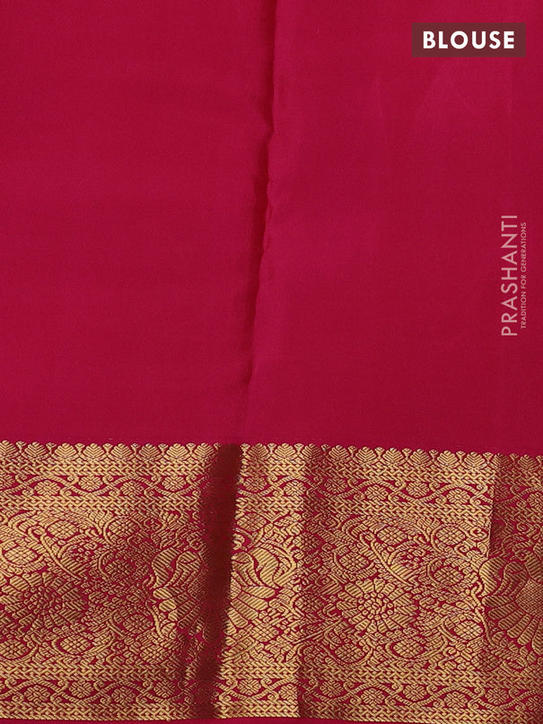 Pure kanchipuram silk saree bottle green and pink with allover zari checks & buttas and rich zari woven korvai border
