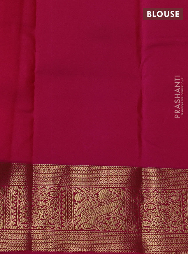 Pure kanchipuram silk saree teal green and pink with paisley zari woven buttas and zari woven korvai border