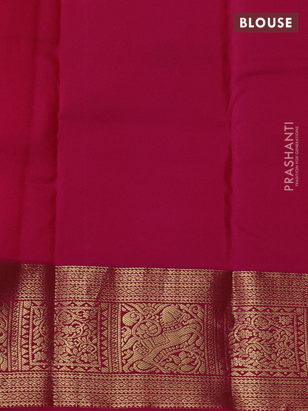 Pure kanchipuram silk saree teal green and pink with paisley zari woven buttas and zari woven korvai border