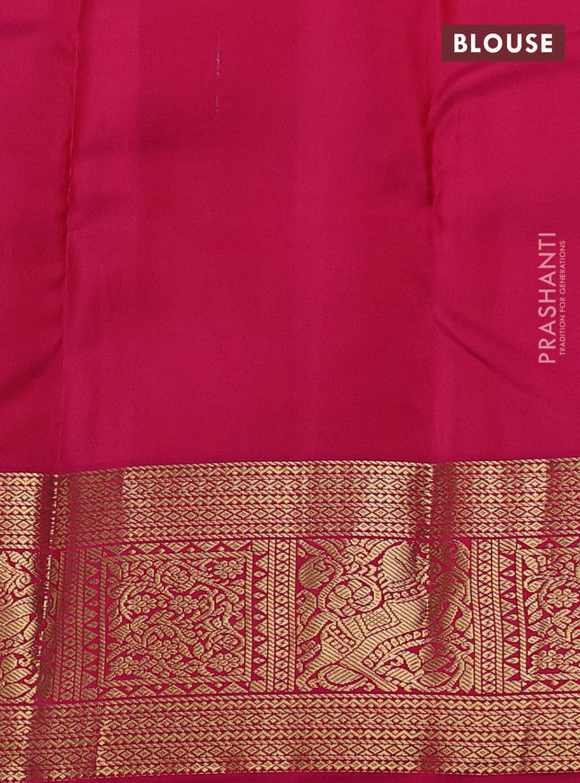 Pure kanchipuram silk saree royal blue and pink with paisley zari woven buttas and zari woven korvai border