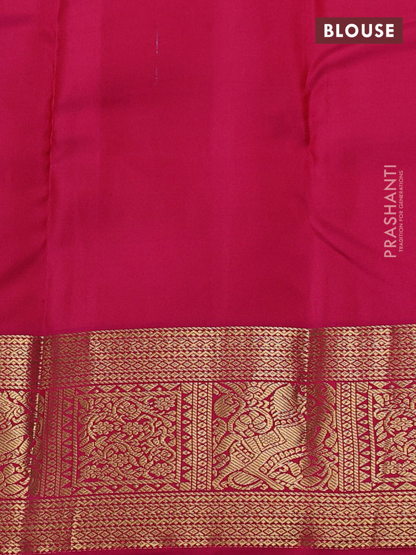 Pure kanchipuram silk saree royal blue and pink with paisley zari woven buttas and zari woven korvai border