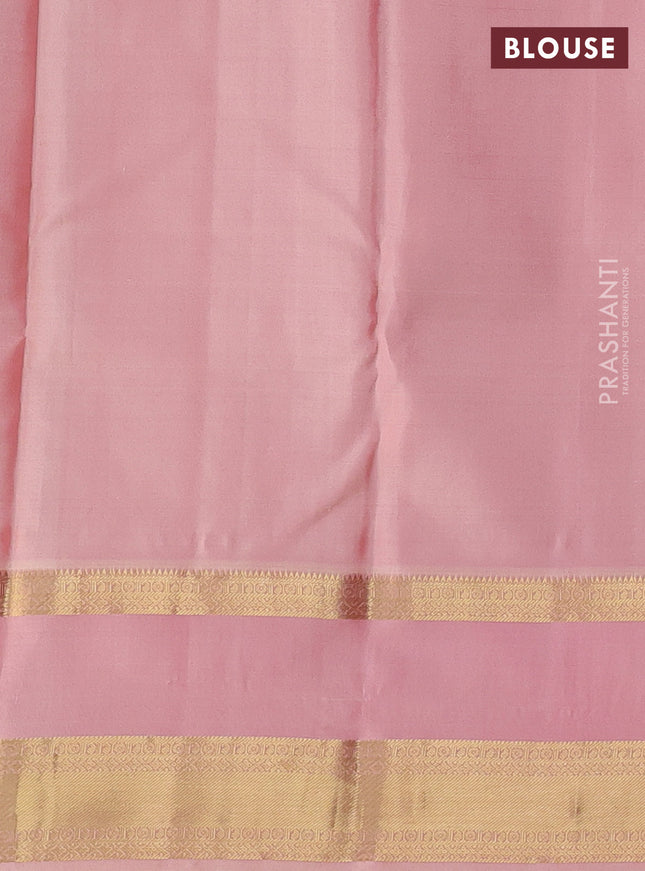 Pure kanchipuram silk saree green and peach shade with zari woven buttas and rettapet zari woven border
