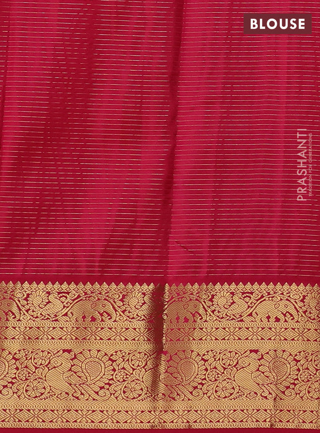 Pure kanchipuram silk saree yellow and pink with allover zari checks & buttas and long rich zari woven korvai border