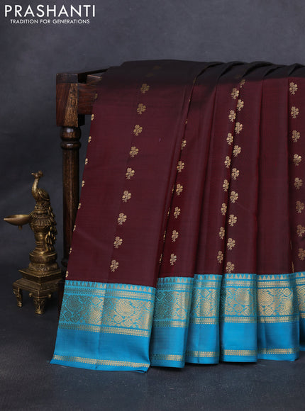 Pure kanchipuram silk saree maroon and cs blue with allover zari woven buttas and rettapet zari woven korvai border