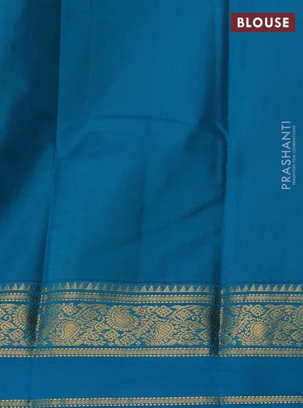 Pure kanchipuram silk saree maroon and cs blue with allover zari woven buttas and rettapet zari woven korvai border