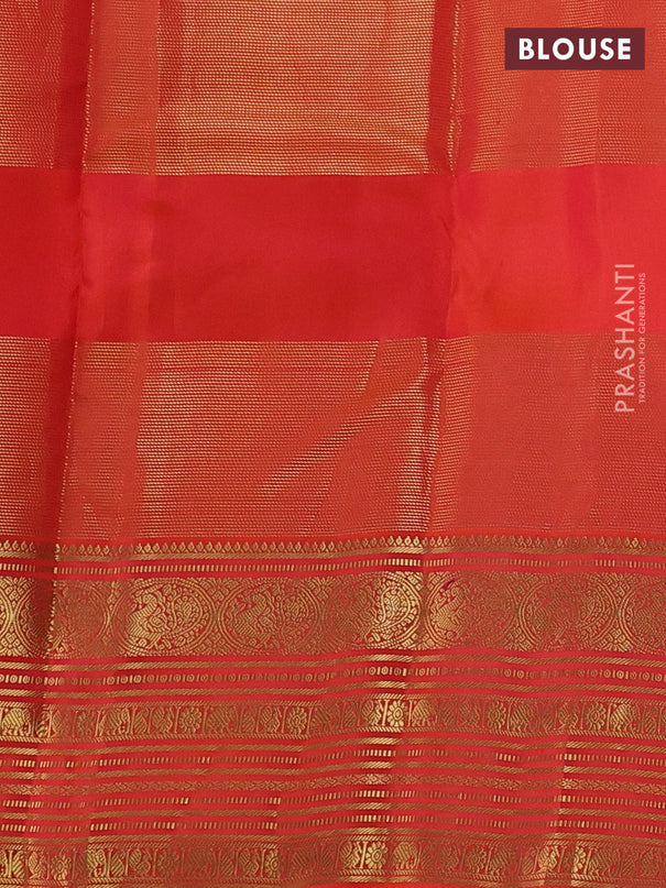Pure kanchipuram silk saree cream and orange with allover zari checks & buttas and rich zari woven korvai border