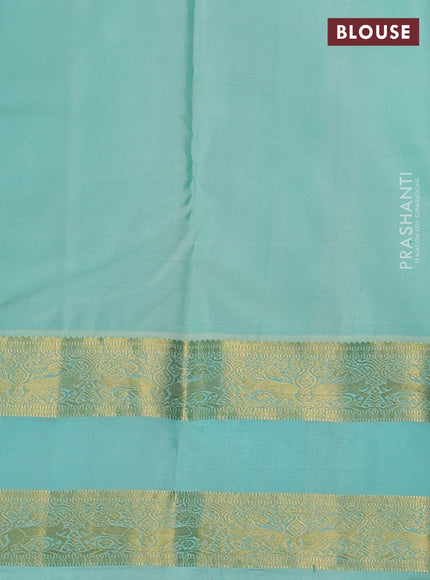 Pure kanchipuram silk saree maroon and teal blue with zari woven buttas and long rettapet zari woven border