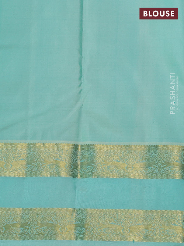 Pure kanchipuram silk saree maroon and teal blue with zari woven buttas and long rettapet zari woven border