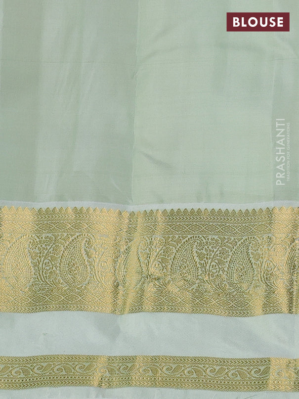 Pure kanchipuram silk saree lotus pink and mild pista green with zari woven buttas and long rettapet zari woven border