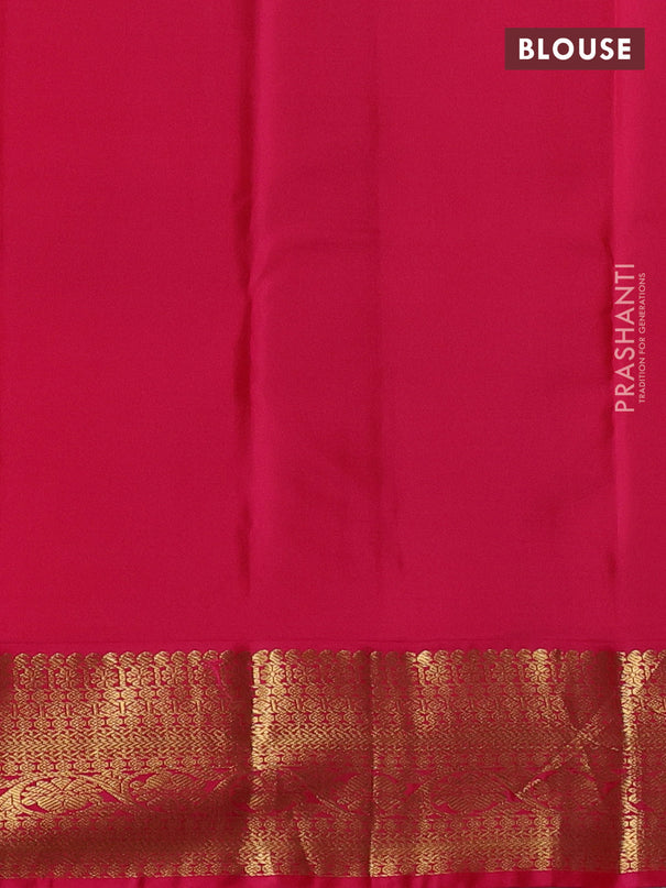Pure kanchipuram silk saree dual shade of bluish green and pink with zari woven buttas and rich zari woven korvai border