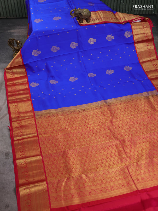 Pure kanchipuram silk saree royal blue and pink with zari woven buttas and rich zari woven korvai border