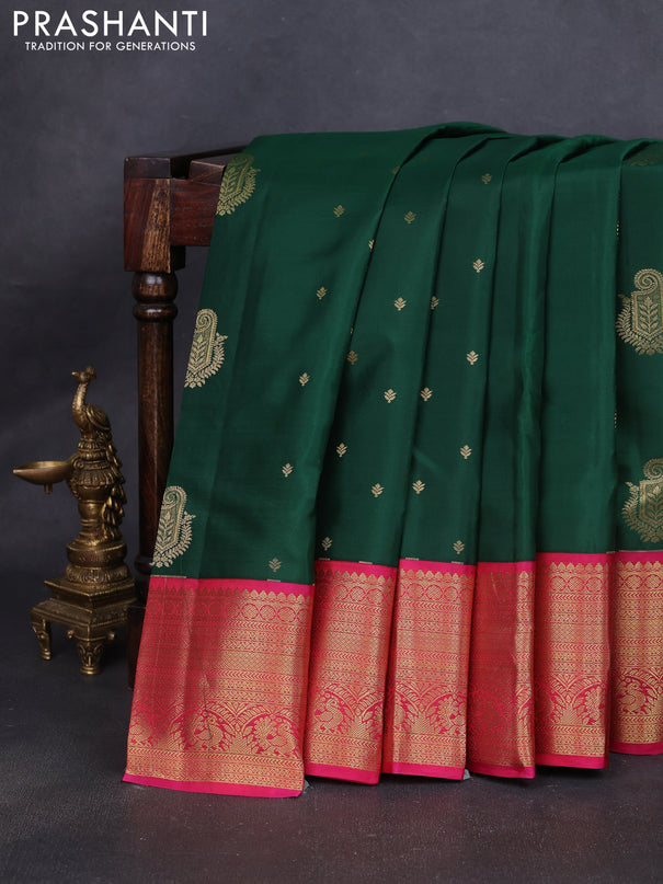 Pure kanchipuram silk saree green and pink with zari woven buttas and rich zari woven korvai border