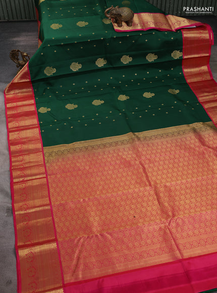 Pure kanchipuram silk saree green and pink with zari woven buttas and rich zari woven korvai border