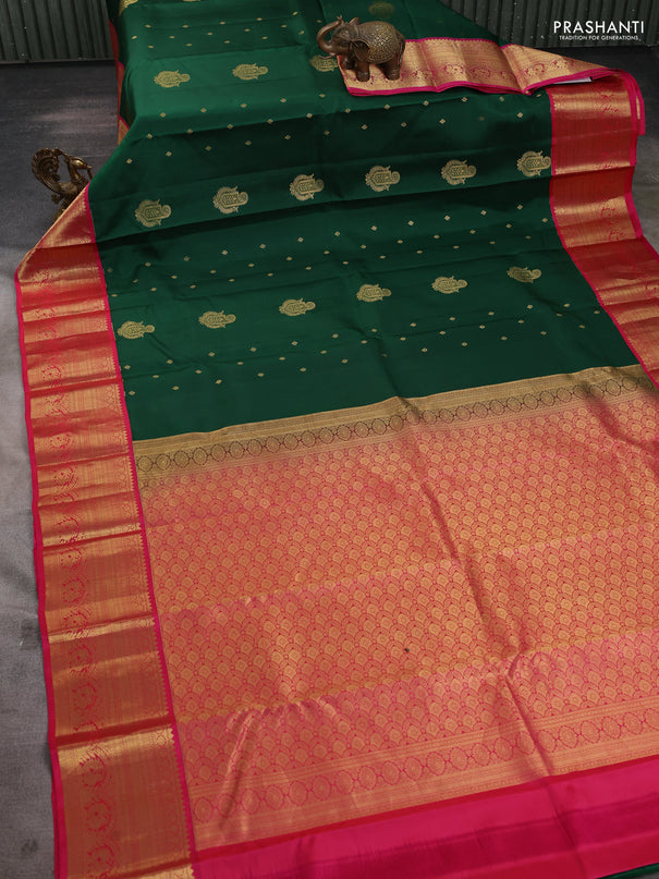 Pure kanchipuram silk saree green and pink with zari woven buttas and rich zari woven korvai border