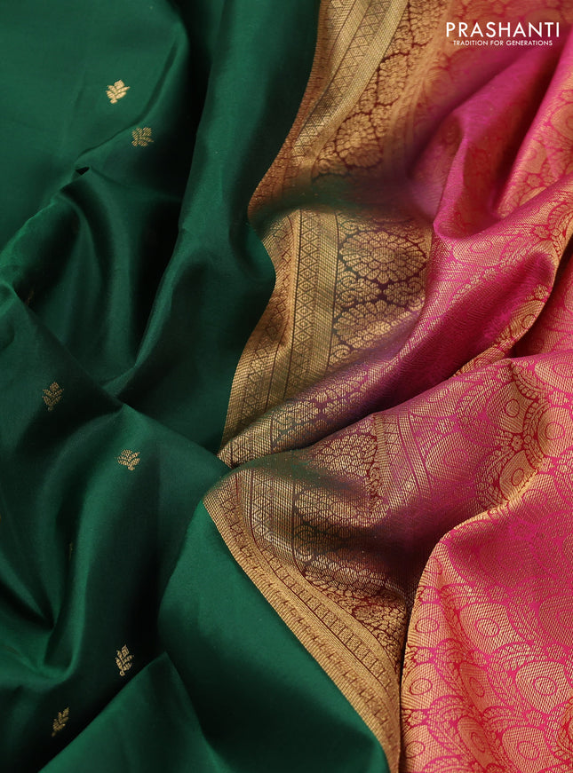 Pure kanchipuram silk saree green and pink with zari woven buttas and rich zari woven korvai border