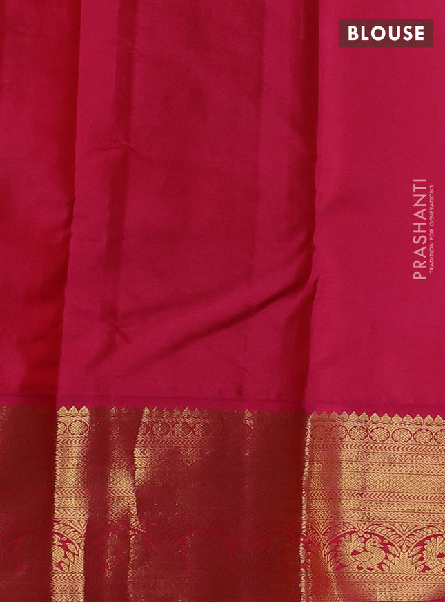 Pure kanchipuram silk saree green and pink with zari woven buttas and rich zari woven korvai border