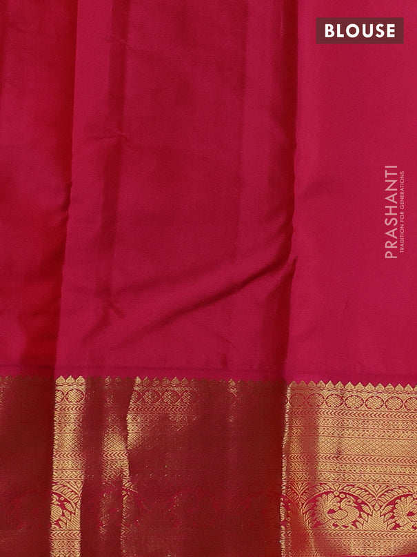 Pure kanchipuram silk saree green and pink with zari woven buttas and rich zari woven korvai border