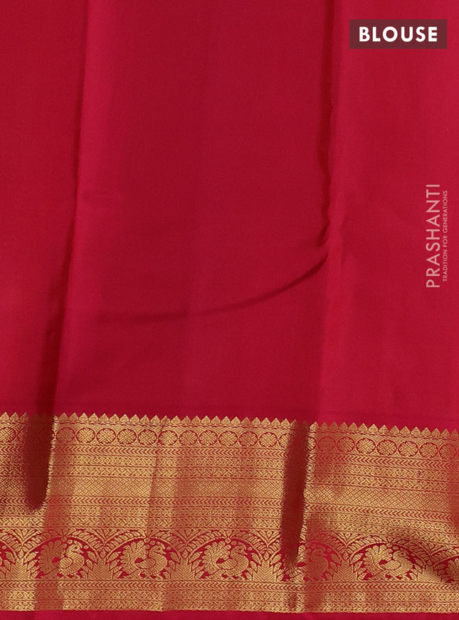 Pure kanchipuram silk saree pista green and reddish pink with zari woven buttas and rich zari woven korvai border