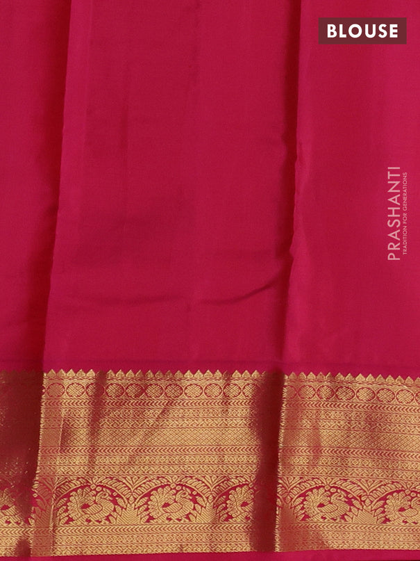 Pure kanchipuram silk saree dual shade of bluish green and pink with zari woven buttas and rich zari woven korvai border
