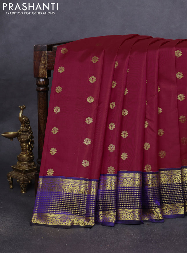 Pure kanchipuram silk saree pink and blue with zari woven buttas and rich zari woven korvai border