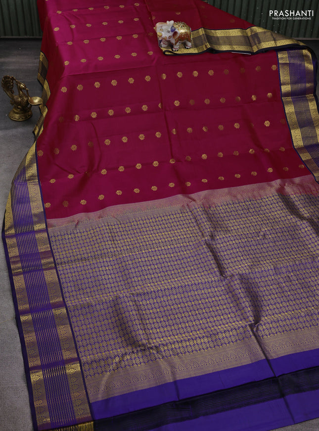 Pure kanchipuram silk saree pink and blue with zari woven buttas and rich zari woven korvai border