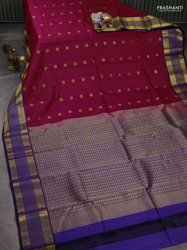 Pure kanchipuram silk saree pink and blue with zari woven buttas and rich zari woven korvai border