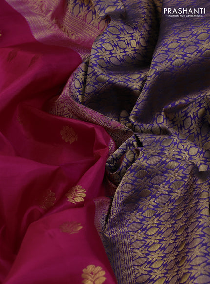 Pure kanchipuram silk saree pink and blue with zari woven buttas and rich zari woven korvai border