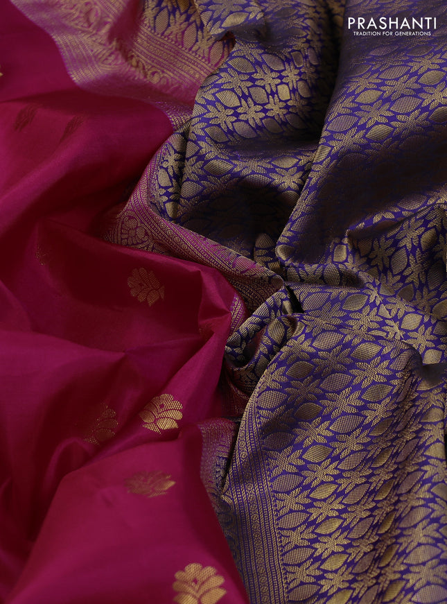 Pure kanchipuram silk saree pink and blue with zari woven buttas and rich zari woven korvai border