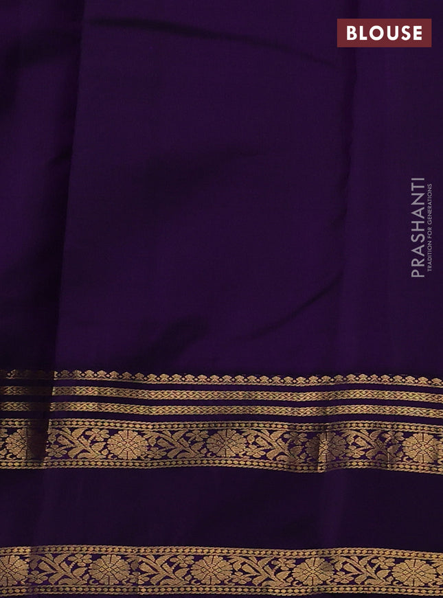Pure kanchipuram silk saree teal green and violet with zari woven buttas and rettapet zari woven korvai border