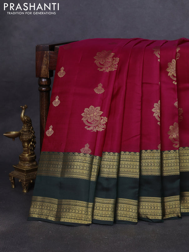 Pure kanchipuram silk saree pink and bottle green with zari woven buttas and rettapet zari woven korvai border