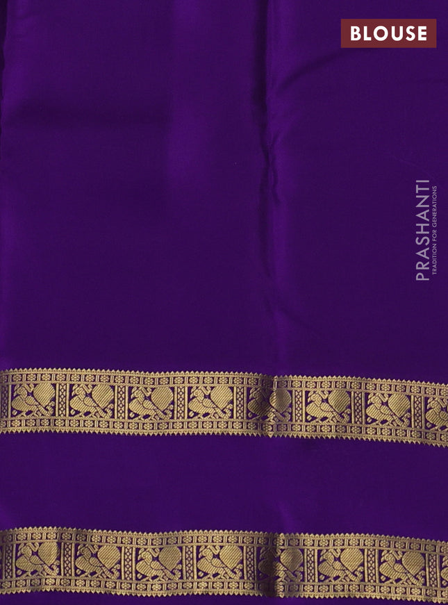 Pure kanchipuram silk saree pastel green and violet with allover zari weaves & buttas and rettapet zari woven korvai border