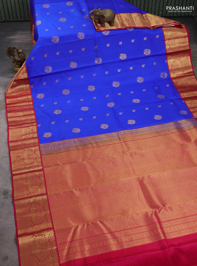 Pure kanchipuram silk saree blue and pink with zari woven buttas and rich zari woven korvai border