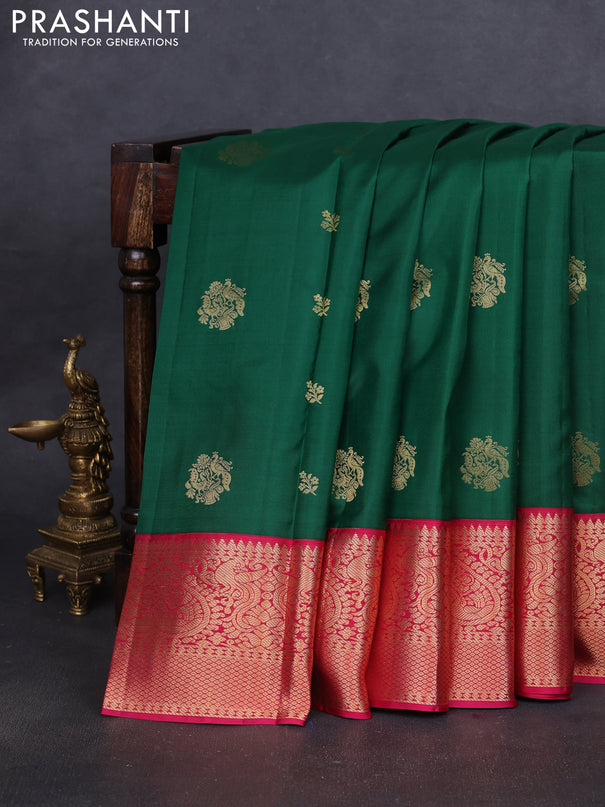 Pure kanchipuram silk saree green and pink with zari woven buttas and rich zari woven korvai border