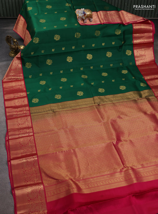 Pure kanchipuram silk saree green and pink with zari woven buttas and rich zari woven korvai border