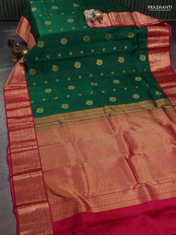 Pure kanchipuram silk saree green and pink with zari woven buttas and rich zari woven korvai border