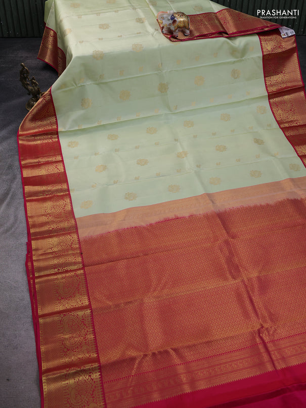 Pure kanchipuram silk saree mild pista green and pink with zari woven buttas and rich zari woven korvai border