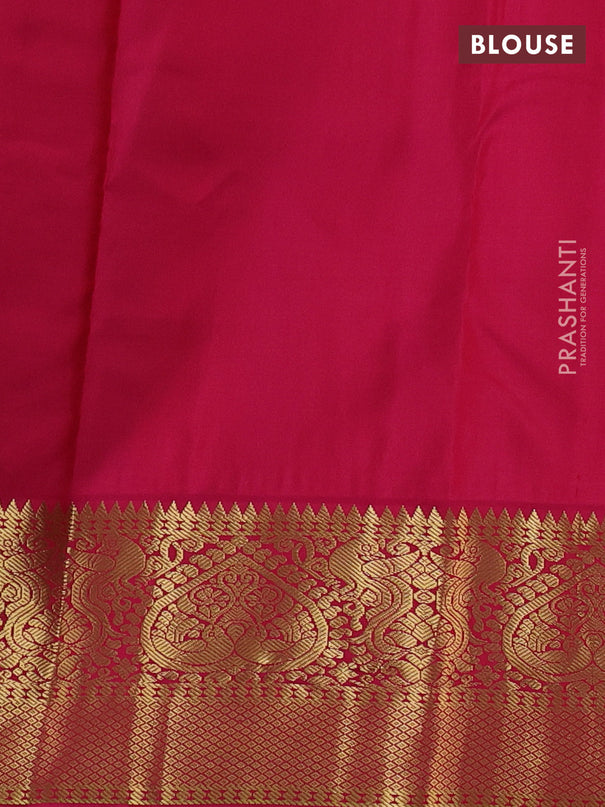 Pure kanchipuram silk saree dual shade of bluish green and pink with zari woven buttas and rich zari woven korvai border