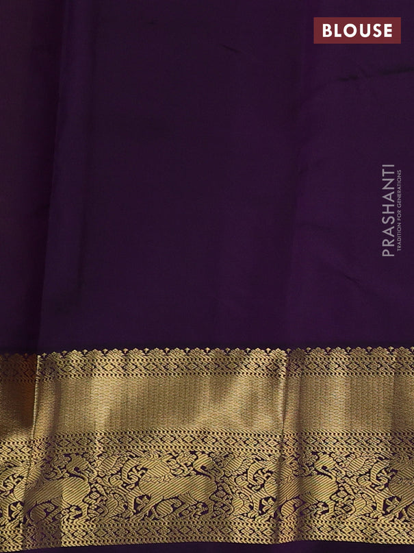 Pure kanchipuram silk saree yellow and deep purple with allover zari weaves & buttas and rich zari woven korvai border
