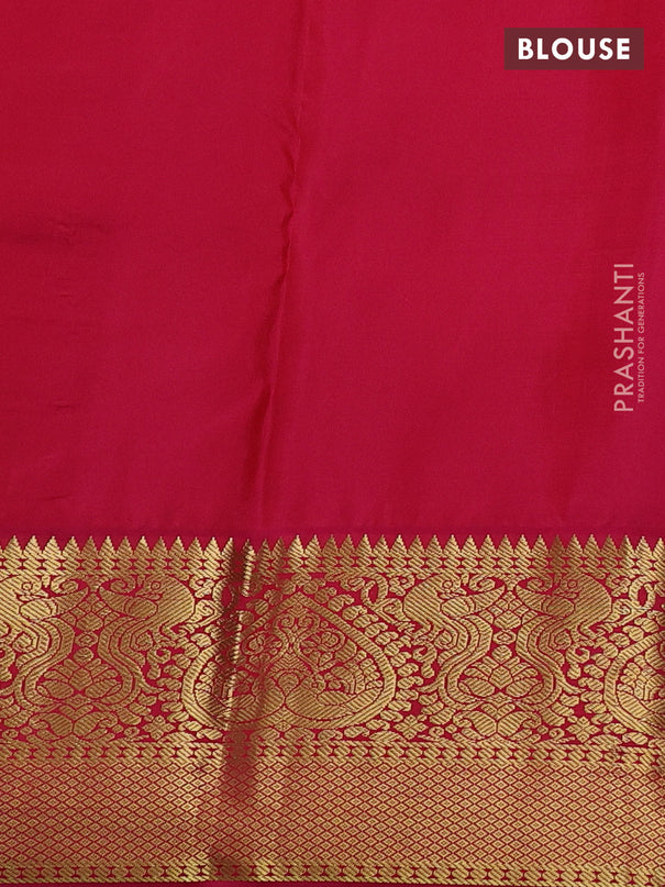 Pure kanchipuram silk saree mild pista green and pink with zari woven buttas and zari woven korvai border