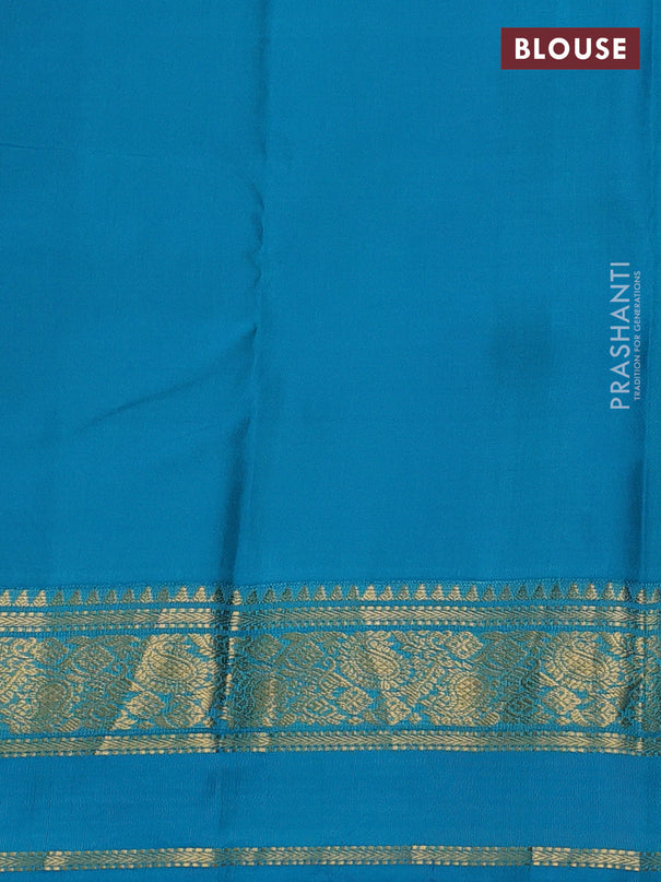 Pure kanchipuram silk saree deep maroon and blue with allover zari woven buttas and rettapet zari woven korvai border