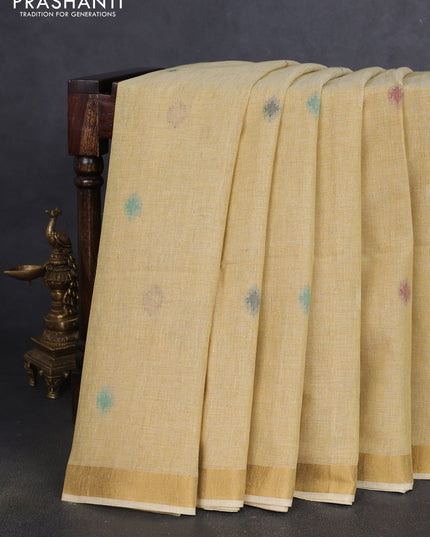 Linen cotton saree sandal with allover thread woven buttas and peacock pallu