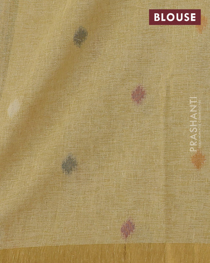 Linen cotton saree sandal with allover thread woven buttas and peacock pallu