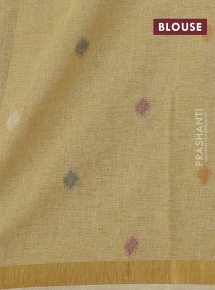 Linen cotton saree sandal with allover thread woven buttas and peacock pallu
